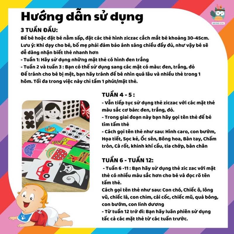 Bộ thẻ kích thích thị giác Montessori Zigzag và Flashcard cho bé từ sơ sinh