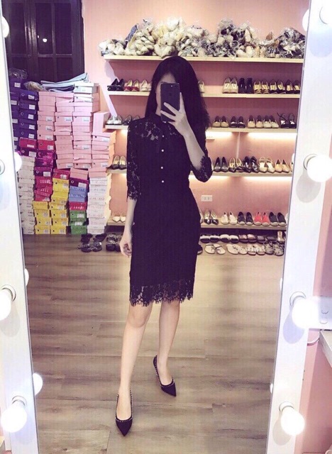 [HÀNG CÓ SẴN] VÁY REN BODY NƠ ĐEN