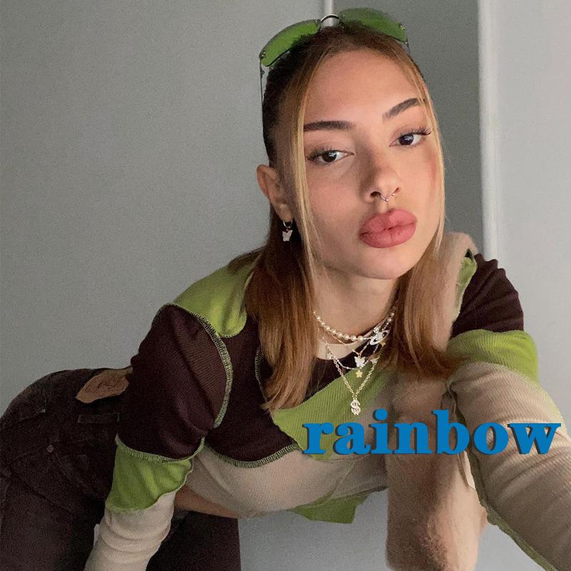 Áo Thun Lửng Tay Dài Kẻ Sọc Màu Cầu Vồng Cá Tính Cho Nữ | BigBuy360 - bigbuy360.vn