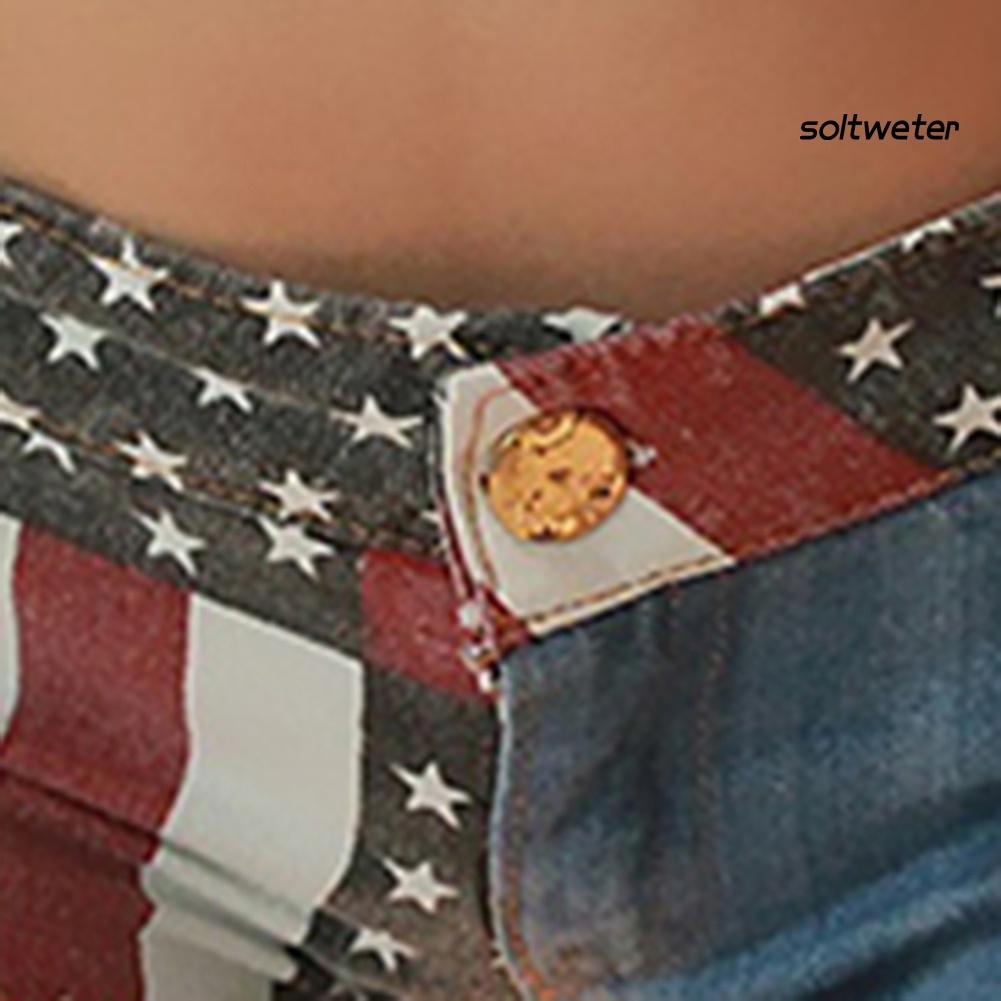 Quần Short Denim In Hình Cờ Mỹ/Ngôi Sao Quyến Rũ Hợp Thời Trang Hè Cho Nữ