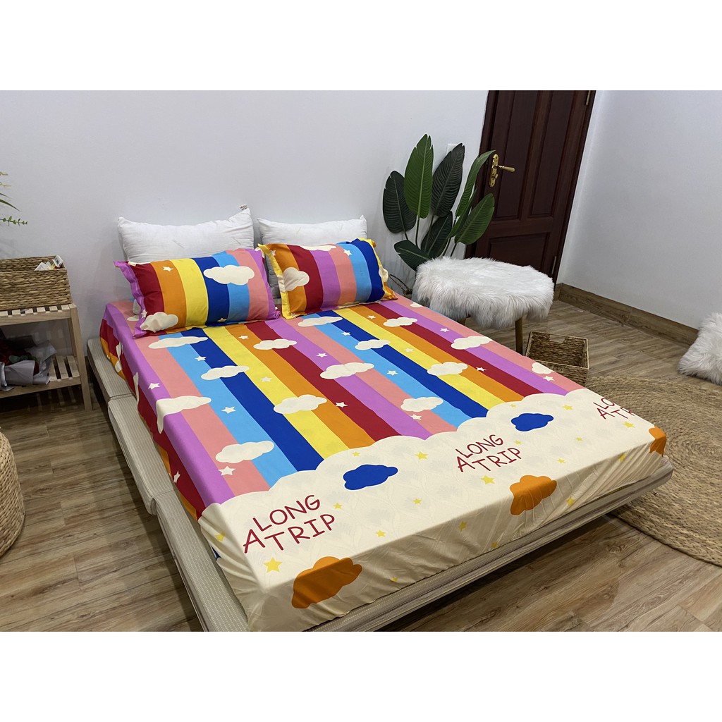 SET GA CHUN VÀ 2 VỎ GỐI NẰM COTTON POLY NGOCANHBEDDING HOT NHẤT HÈ 2021 MẪU CẦU VỒNG MÂY