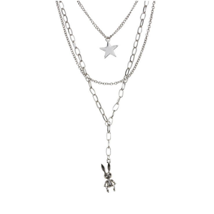 Dây Chuyền Thép Titan Nhiều Lớp Mặt Hình Thỏ Cá Tính Phong Cách Hip-Hop