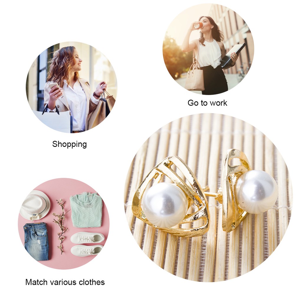 Khuyên Tai Hình Tam Giác Đính Ngọc Trai Giả Lấp Lánh