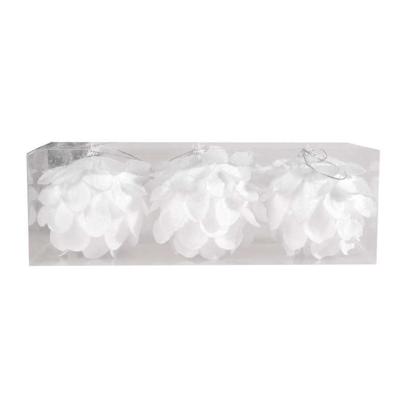 Set 3 Trái Châu Màu Trắng Trang Trí Cây Thông Noel