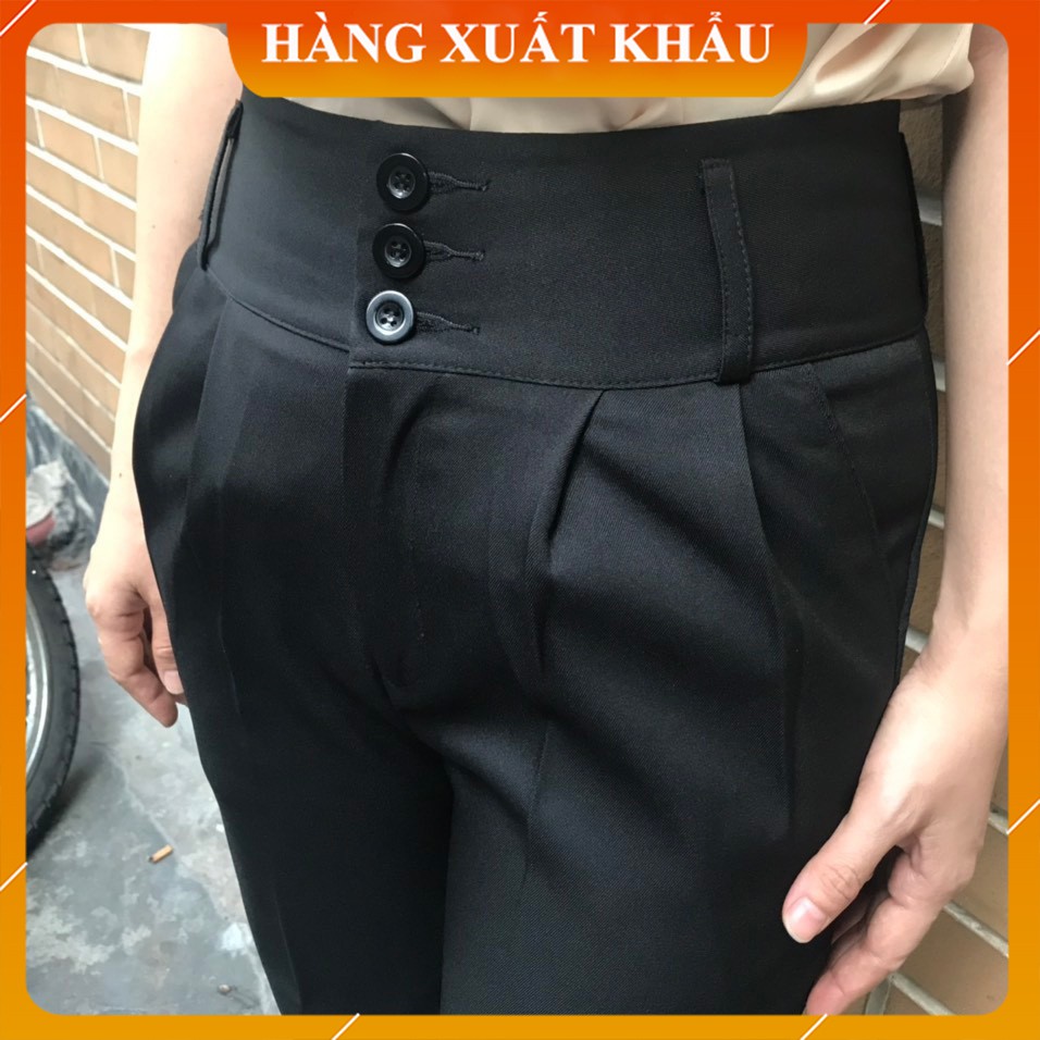 Quần baggy nữ công sở [HÀNG XUẤT KHẨU] Quần baggy nữ cạp cao thiết kế 3 cúc vải tuyết mưa xuất Hàn, form dáng cực đẹp