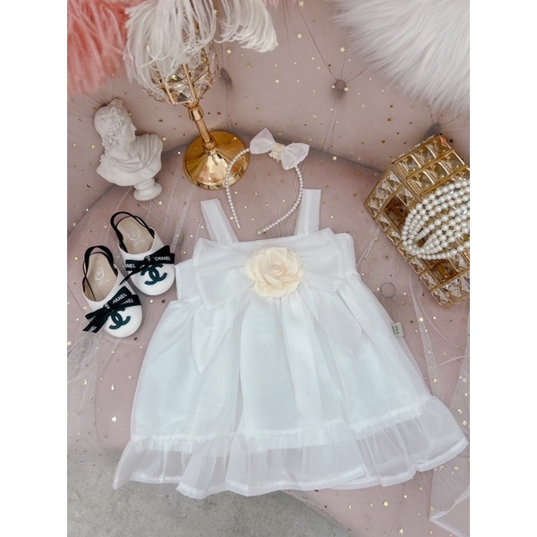 Váy tơ hoa trà kèm bờm cho bé gái