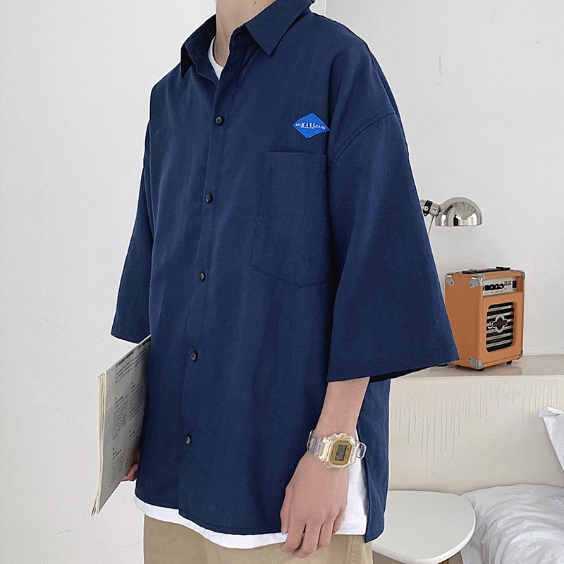 Áo Sơ Mi Tay Ngắn Dáng Rộng Thoáng Khí Phong Cách Hàn Quốc Dành Cho Nam | BigBuy360 - bigbuy360.vn