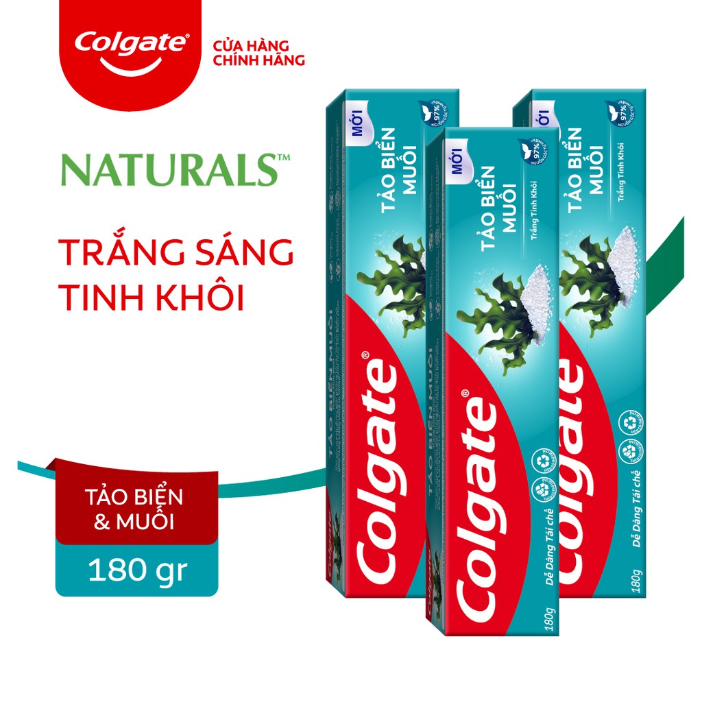 Bộ 3 Kem đánh răng Colgate làm trắng răng từ Tảo biển và muối tinh khiết 180g/hộp