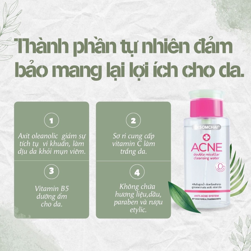 Nước tẩy trang DR.SOMCHAI ACNE DOUBLE MICELLAR ngừa mụn và kiểm soát dầu