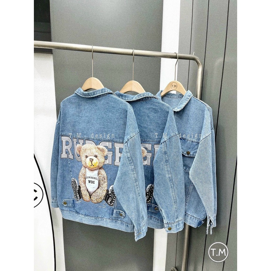 Áo Khoác Nữ Jean UNISEX Form Rộng GẤU Nam Nữ - Áo khoác bò denim GẤU nữ form rộng suông siêu dày dặn cúc đồng - TC130