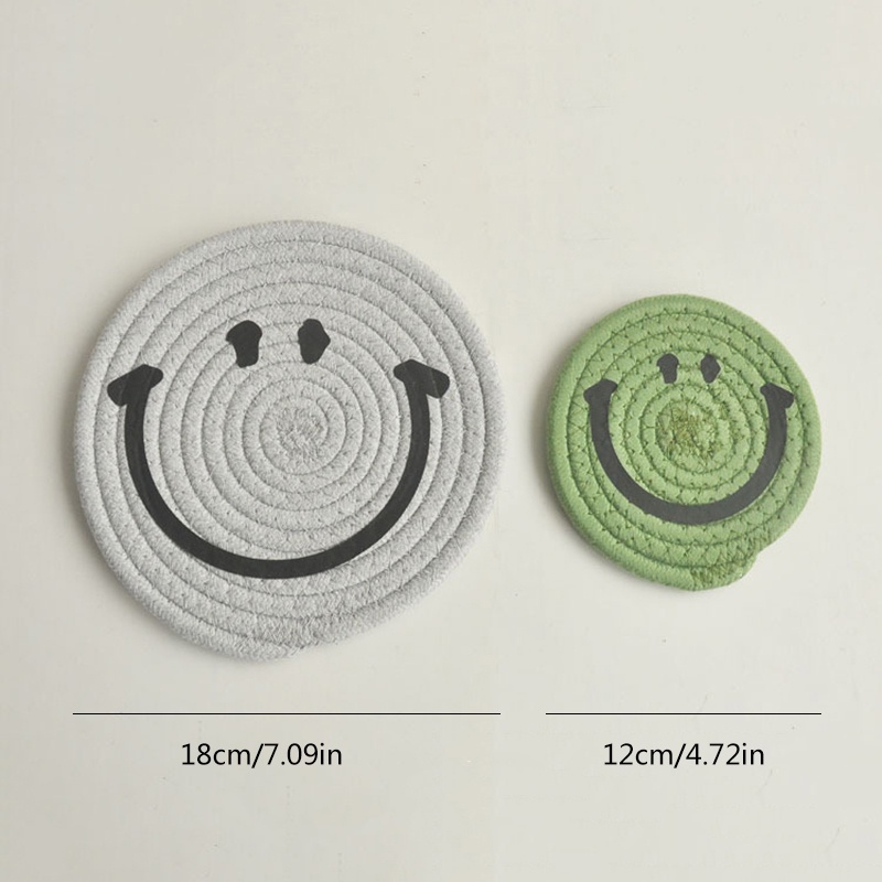 Tấm lót ly để bàn ăn bằng cotton dệt tay cách nhiệt hình mặt cười đơn giản vui nhộn