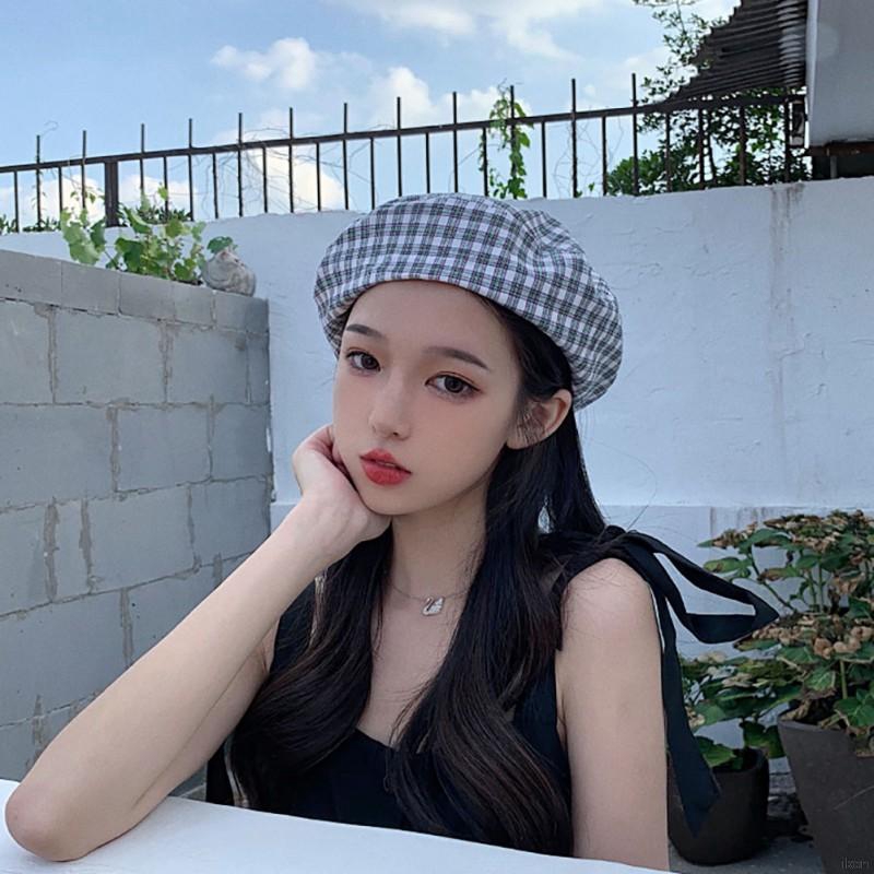 Mũ nồi bằng cotton họa tiết caro đơn giản cho nữ