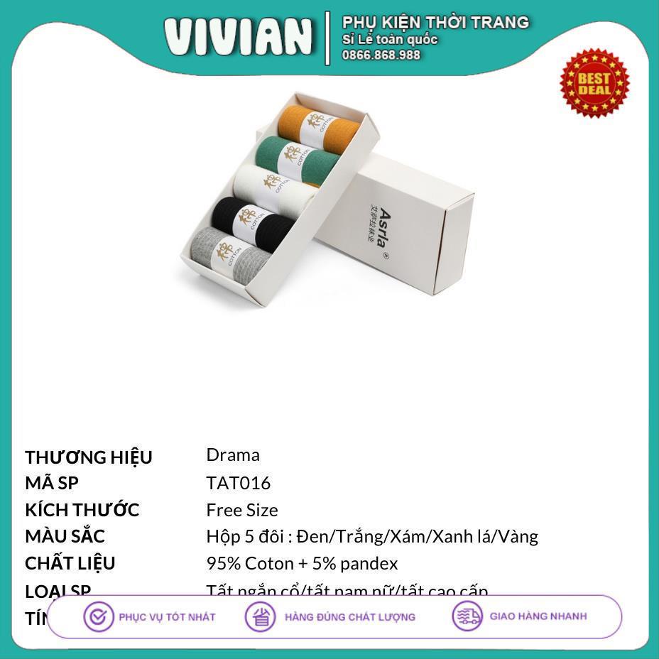 Vớ cổ ngắn Asrla [✨HỘP 5 ĐÔI✨] Tất ngắn nam nữ cotton cao cấp, thoáng khí, mềm nhẹ