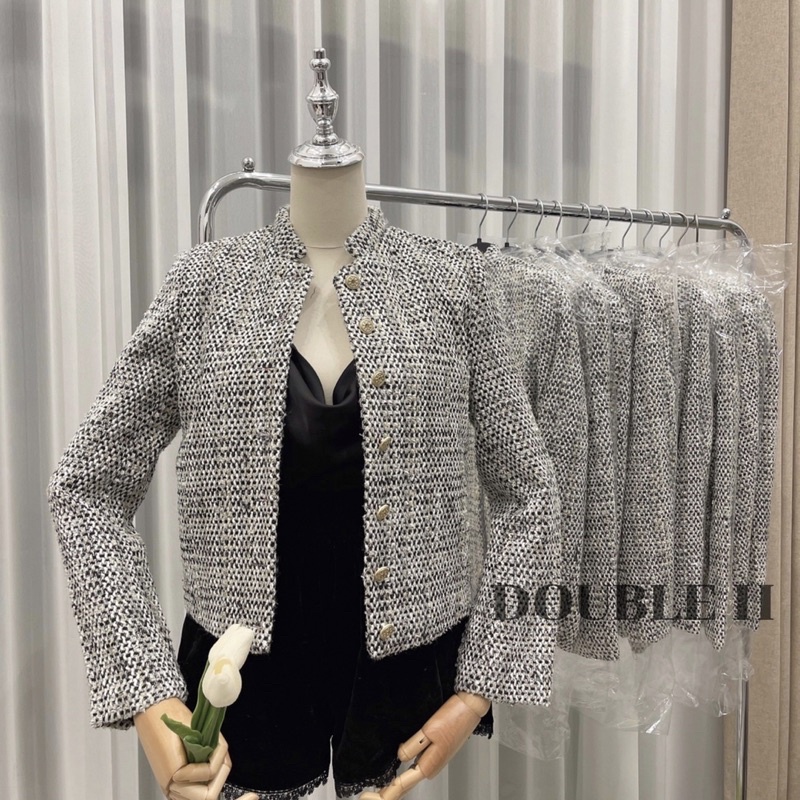 Áo Dạ Tweed Cổ Tàu Dáng Lửng🖤