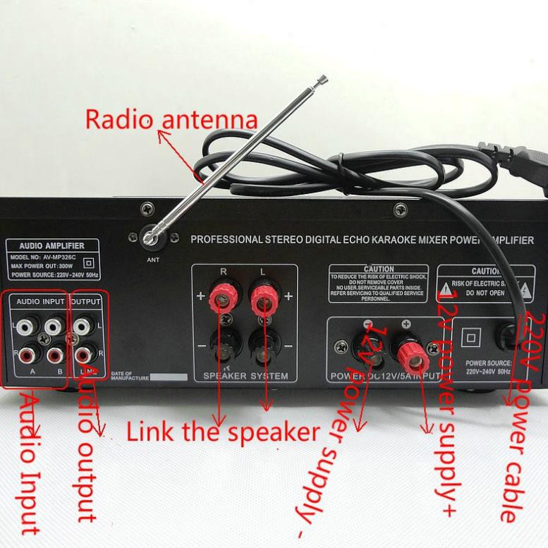 Amply 12v -220V Karaoke - Bluetooth- Cực hay -Sunbuck MP-326BT, có quạt tản nhiệt