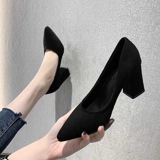 Giày cao trơn gót da lộn gót vuông big size 35-43