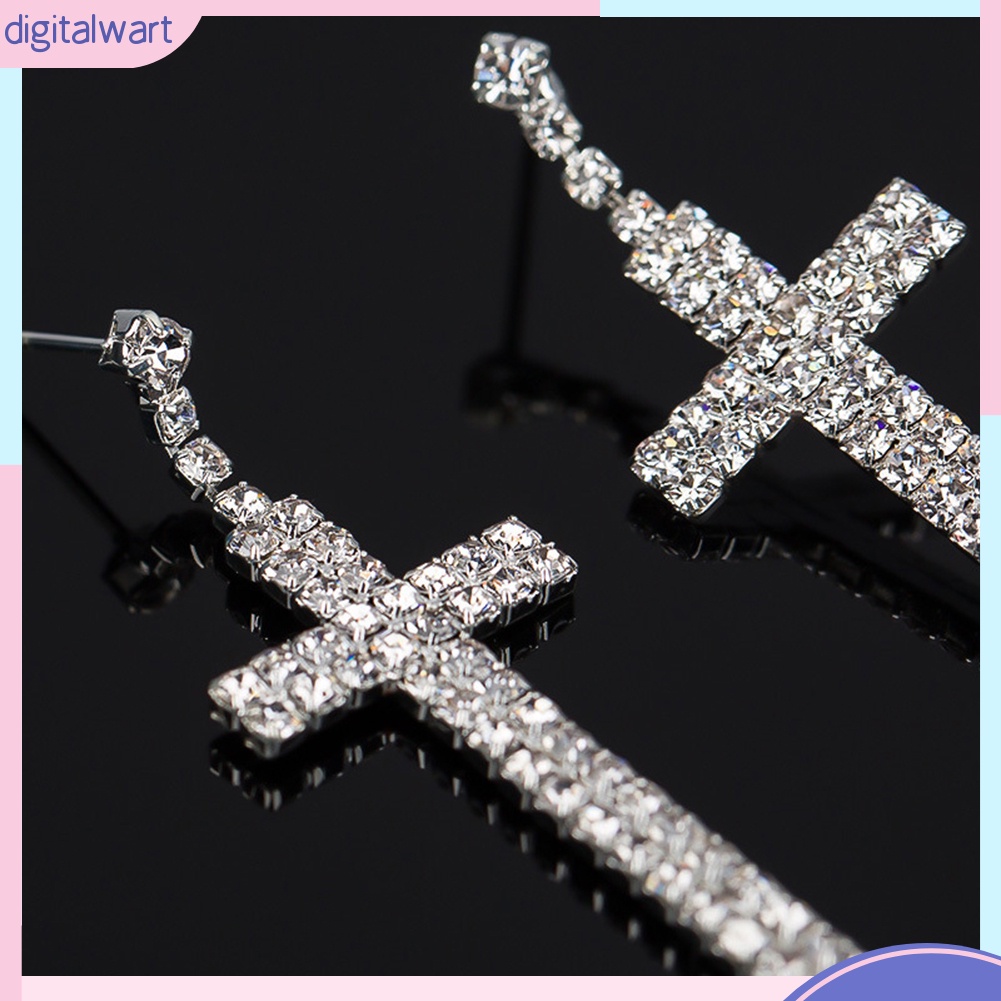 Khuyên Tai Chữ Thập Đính Đá Thời Trang Cho Nữ