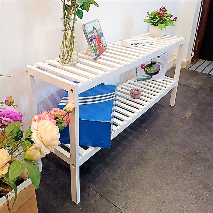 Kệ gỗ đa năng màu trắng 2 tầng dài 100cm phong cách hàn quốc.
