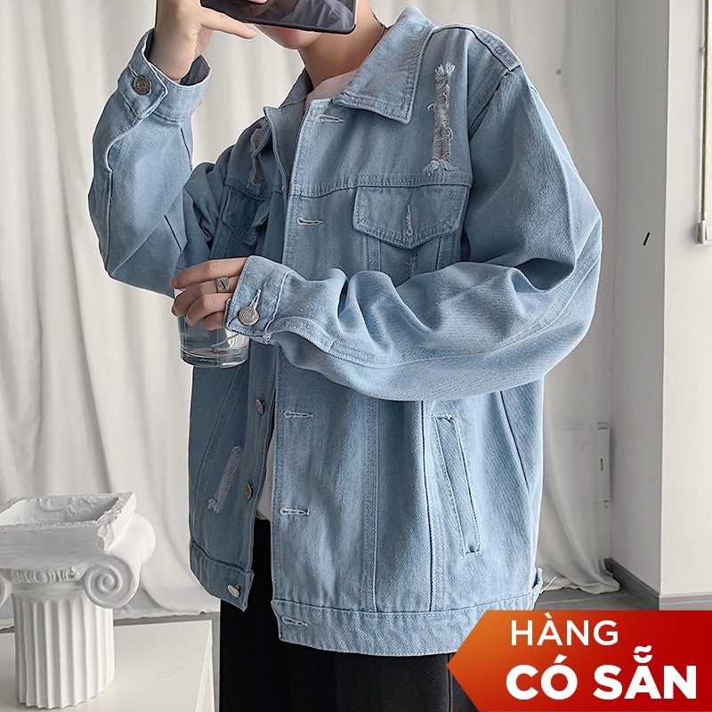 Áo khoác jean denim nam nữ unisex form rộng K9, áo khoát jacket nam nữ phong cách đường phố J06
