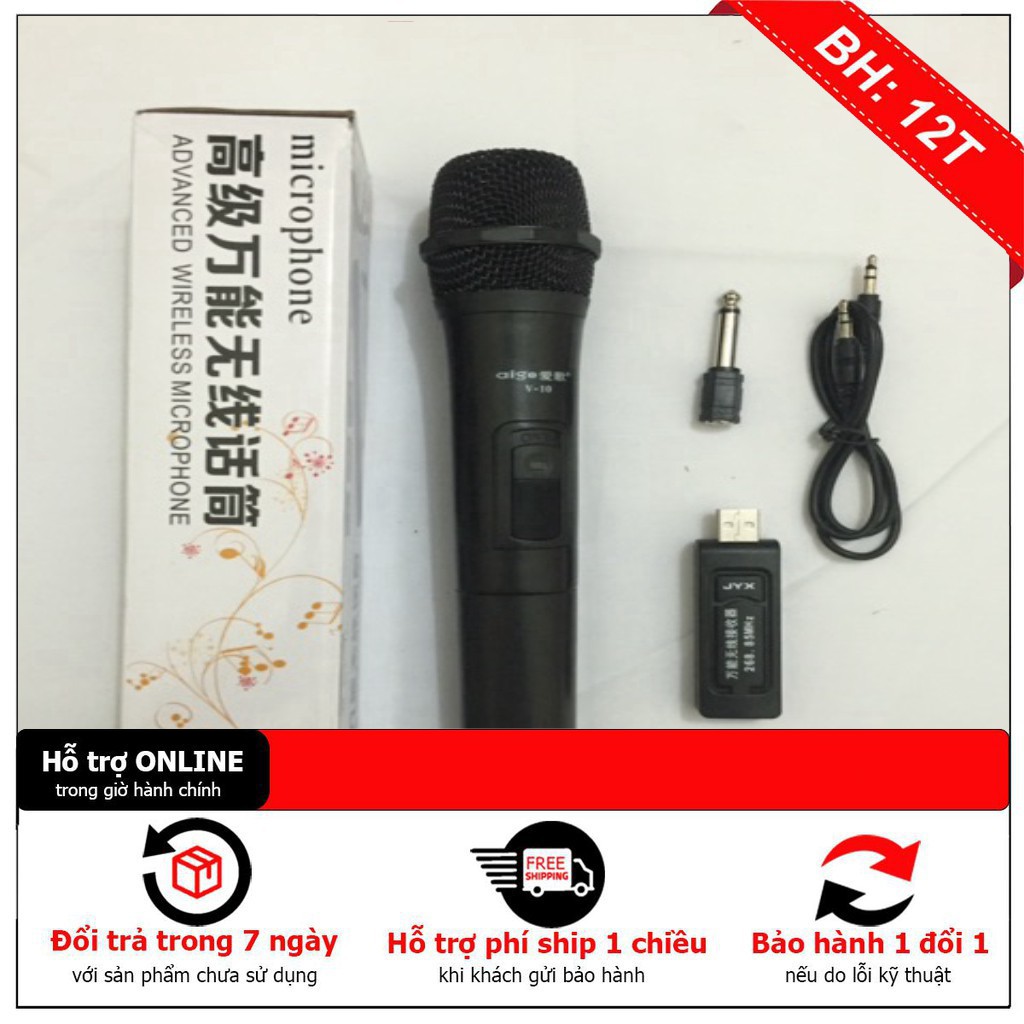 [ HÀNG CHẤT LƯỢNG] MIC KHÔNG DÂY V10 cho loa kéo Tặng Pin- micro không dây tương thích các dòng có mic cổng 6.5 - Giá tố