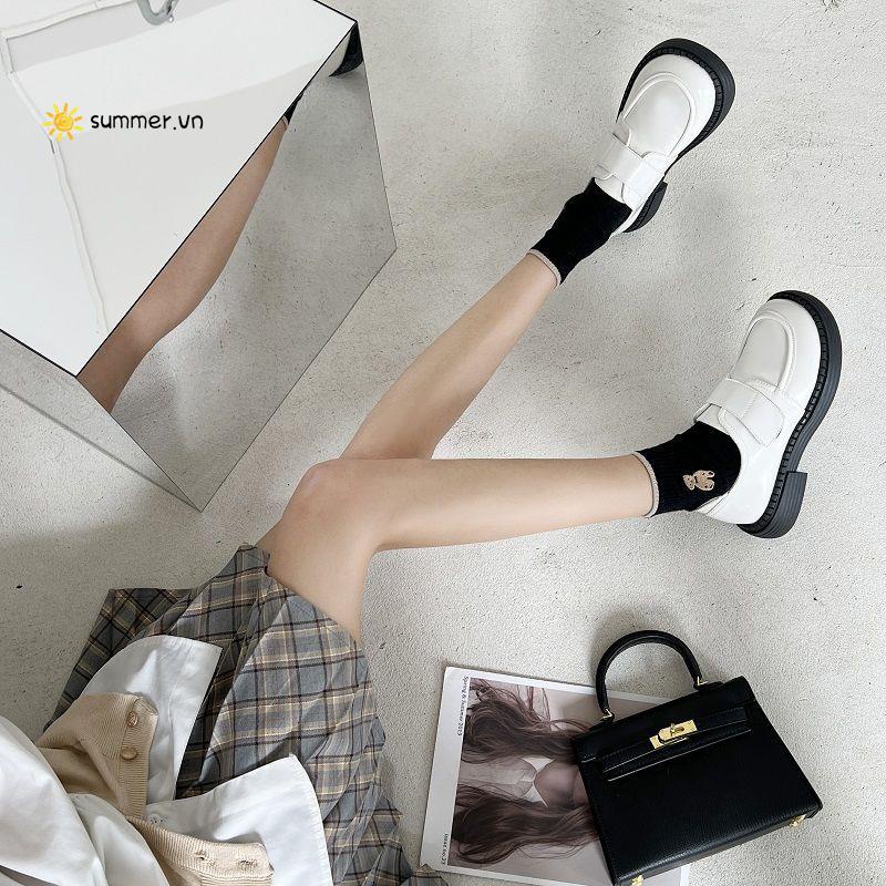 Giày Da Mềm Đế Dày Màu Đen Phong Cách Preppy Thời Trang Mùa Xuân 2022