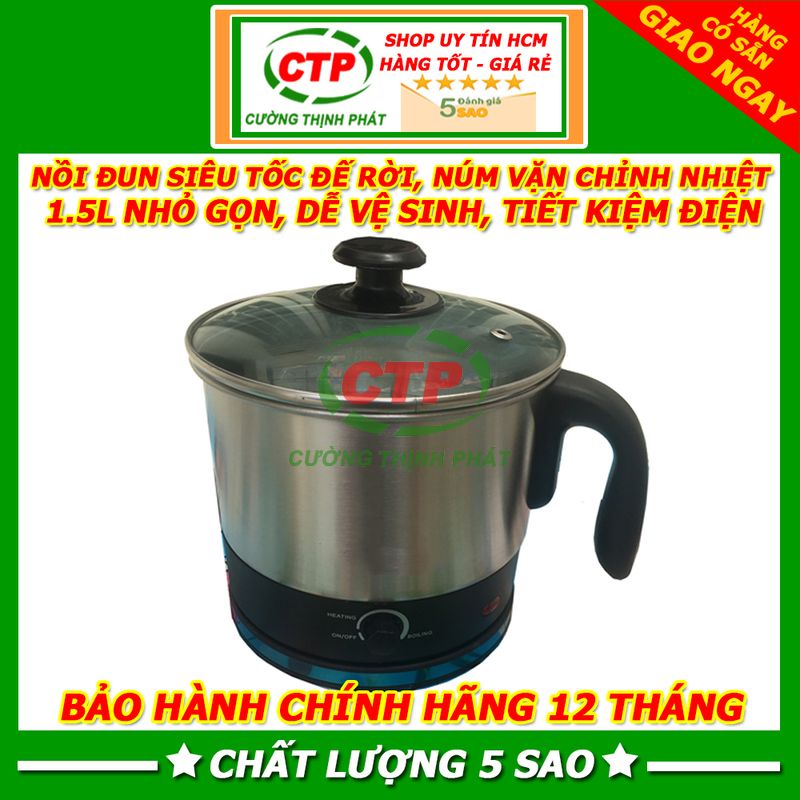 Nồi Đun Siêu Tốc Đế Rời Nút Vặn Chỉnh Nhiệt 1.5L