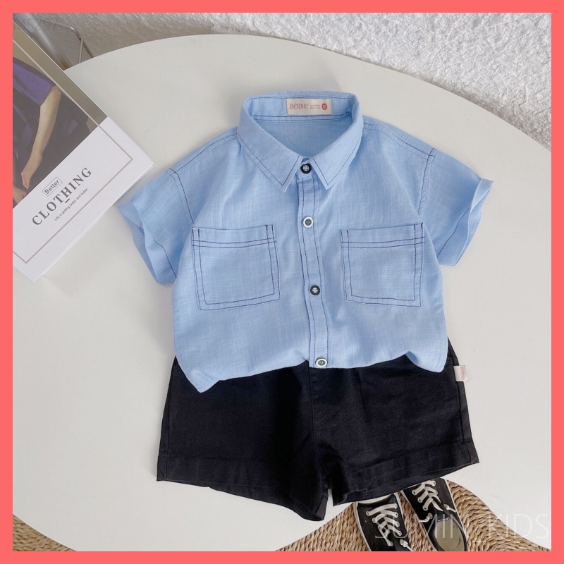 Áo sơ mi trần chỉ nổi bé trai - Quần áo trẻ em Sumin Kids - Chất thô nhiều màu