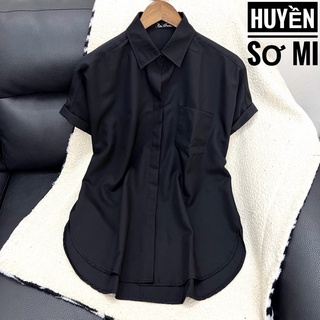 Áo Sơ mi nữ đen tay liền