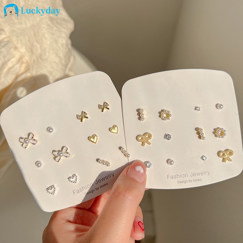 Đôi Bông Tai Hình Nơ Đính Ngọc Trai Thời Trang Dễ Thương Cho Nữ