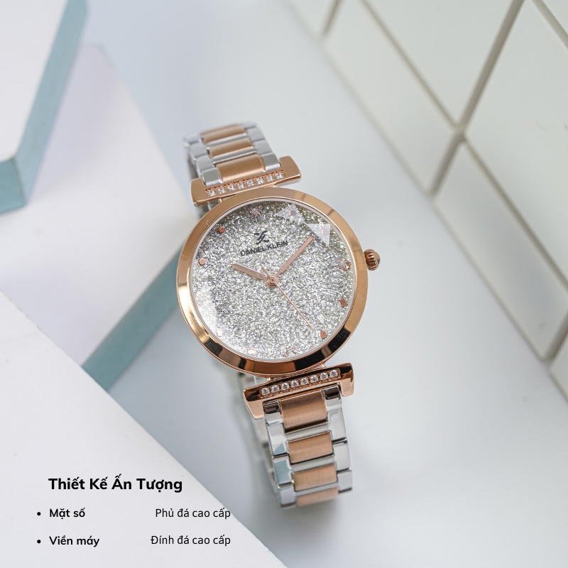 Đồng hồ nữ Daniel Klein Watch DK.1.12536 mặt nhỏ đính đá, kính cứng chống xước, chống nước, dây thép đeo tay cao cấp