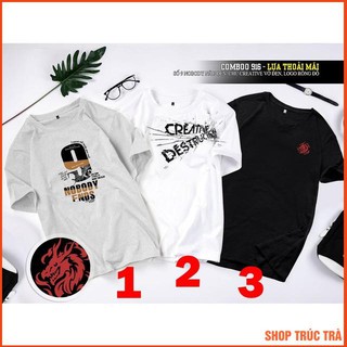 Áo thun ngắn tay in hình Số 9 Nobody nâu đen, chữ Creative vỡ đen, Logo rồng đỏ - Áo thun giá rẻ 916