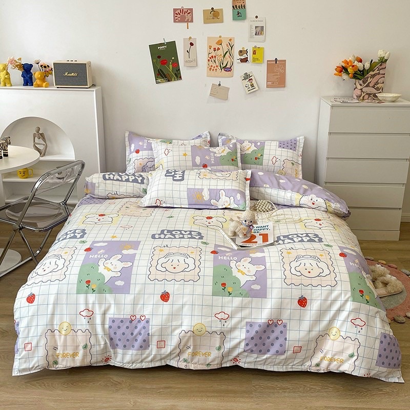 Bộ Chăn Ga Gối Cotton Poly Cô Bé Dâu