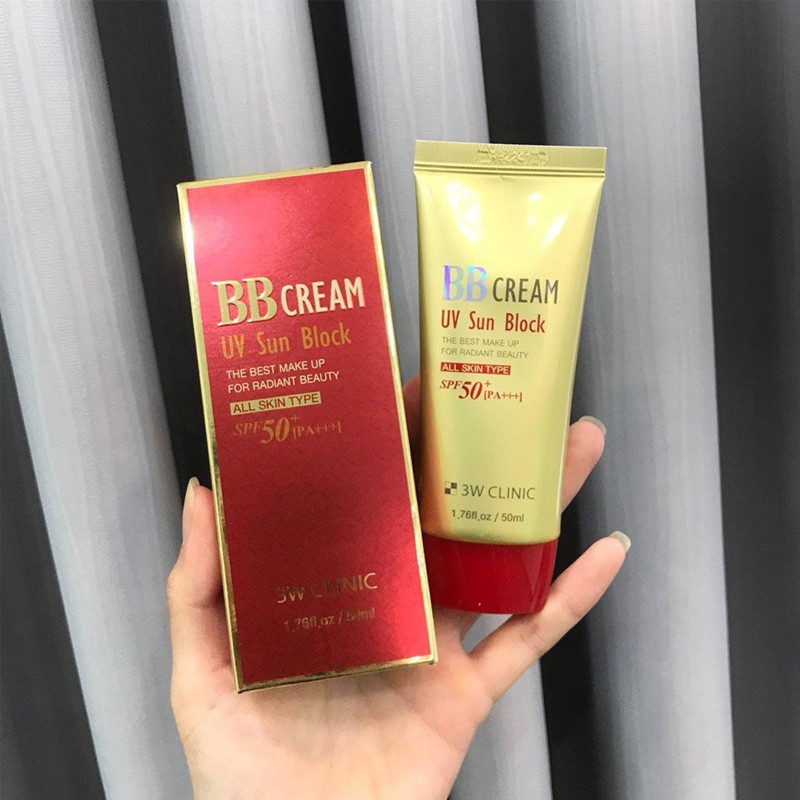 Kem nền trắng da giữ ẩm - Kem nền trang điểm chống nắng BB Cream 3W Clinic UV Sun Block BB Cream SPF50+/PA+++ 50ml