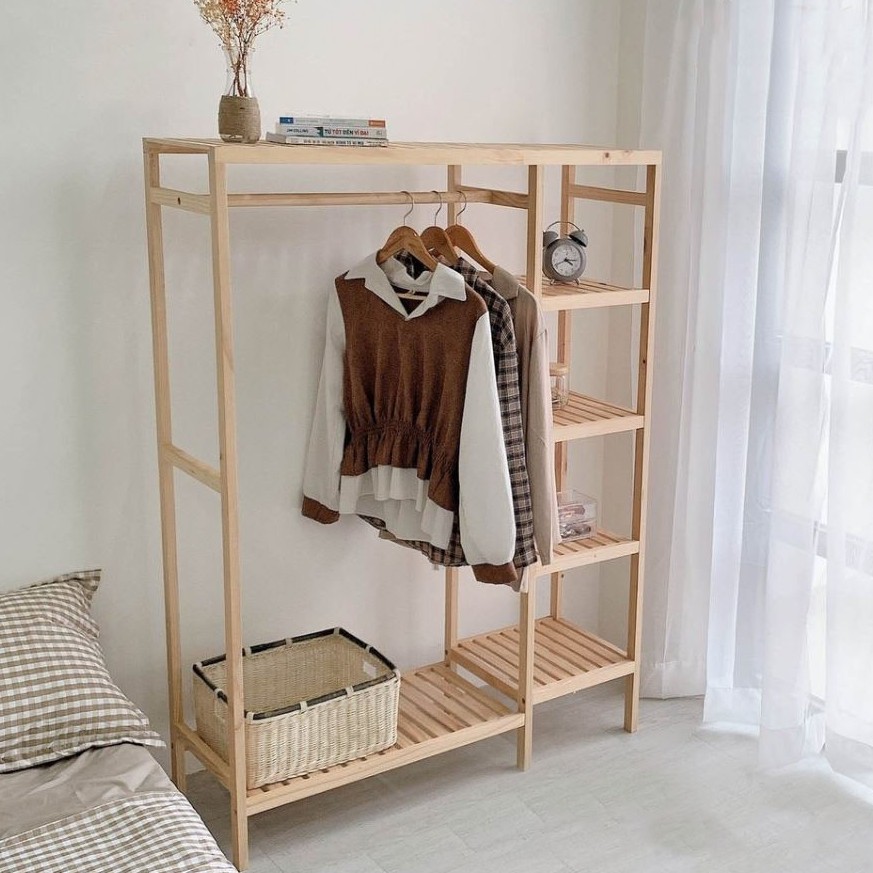 Gỗ Thong New Zealand Gia Tủ Treo Quần Ao 2 Buồng Gỗ Thong New Zealand Kệ Treo Quần Ao Gỗ Nhập Khẩu 2 Lớp Pu Bảo Vệ Gỗ Chinh Hang 580 000đ