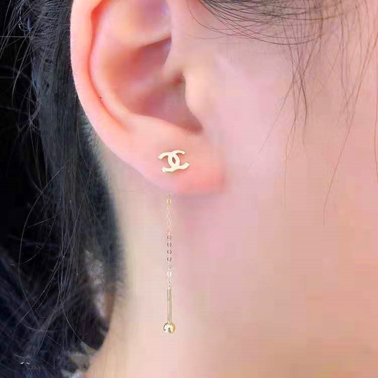 Bông Tai Mạ Vàng Phối Tua Rua Đơn Giản Chống Dị Ứng Phong Cách Hàn Quốc