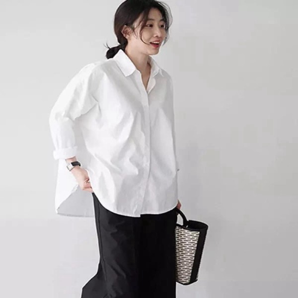 [AMANDA] Áo sơ mi nữ trắng dài tay chất lụa hàn oversize. Áo sơ mi đuôi tôm nhiều màu (freesize)