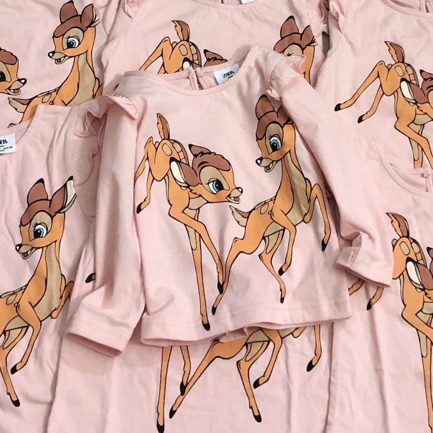 SALE -  [Rẻ Vô Địch] Áo dài tay cho bé gái, Áo dài tay hươu Bambi Zara màu hồng cho bé gái size 1-5t