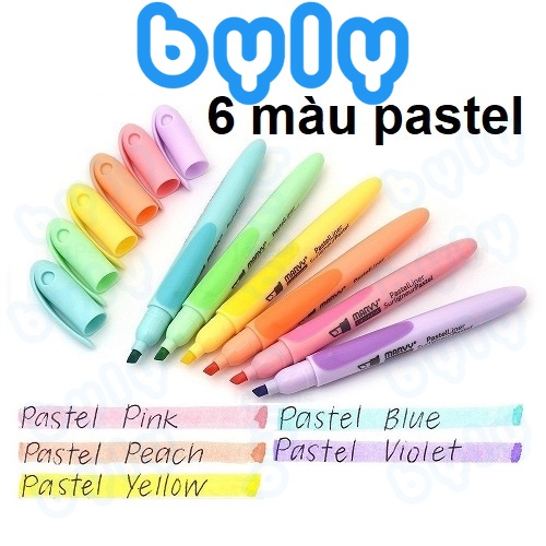 [Ship hoả tốc] Pastel Liner - Bộ bút đánh dấu màu pastel Marvy 8000-6P - ByLy Store