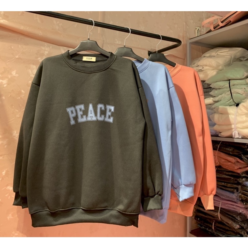 Áo Sweater nỉ trần bông in chữ PEACE dáng thụng (KÈM ẢNH THẬT)