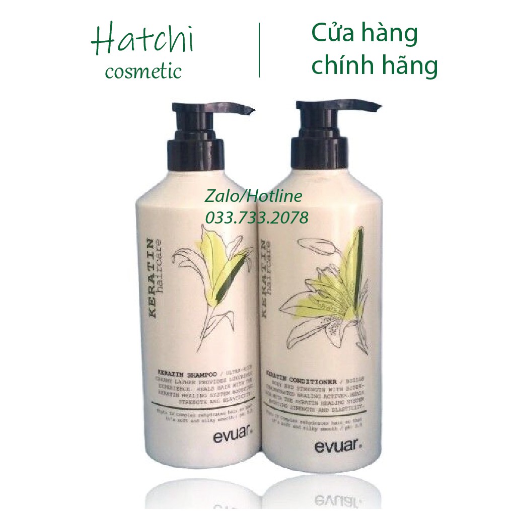 Cặp Dầu Gội Xả Phục Hồi Tóc Hư Tổn Keratin Evuar Haircare 800ml Italy Chính Hãng