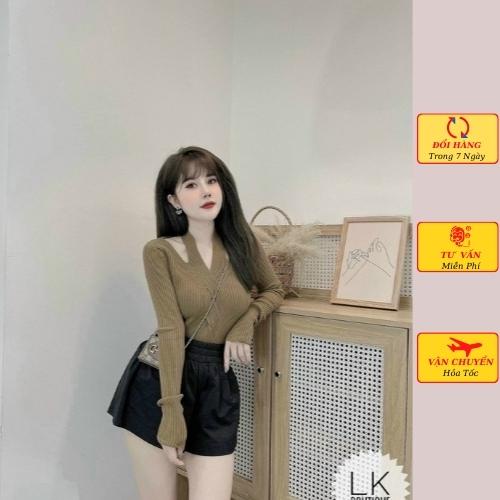 Áo len gân nữ dài tay thừng trễ vai ôm body mùa đông ulzzang Hàn Quốc