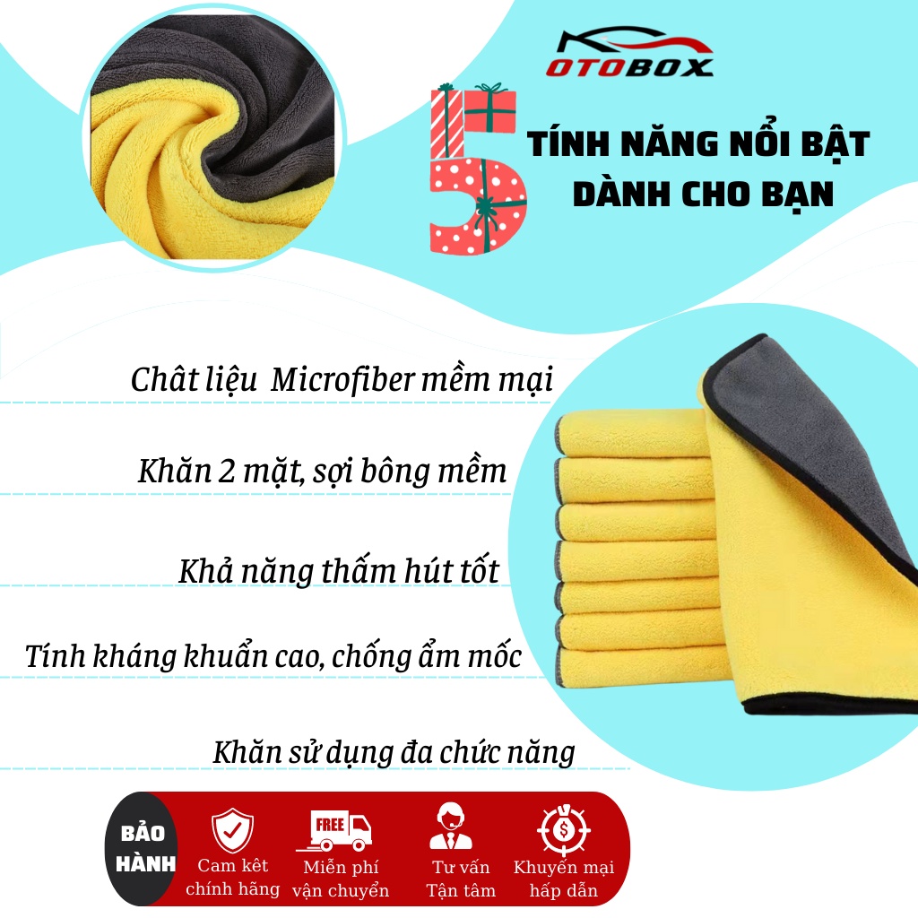 KHĂN LAU Ô TÔ MICROFIBER 2 MẶT 2 LỚP VÀNG GHI SIÊU DÀY DẶN THẤM HÚT TỐT DÀNH CHO Ô TÔ