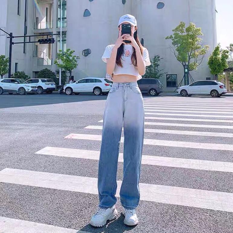 Quần jean bò ống rộng suông xuông nữ hàng Quảng Châu phong cách Hàn Quốc sành điệu style năm 2022