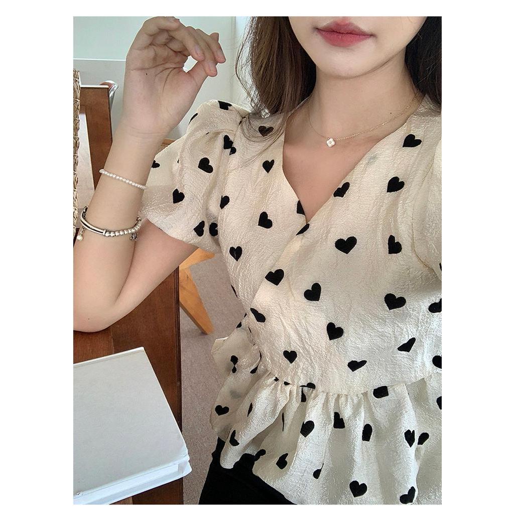 Áo Thun Tay Ngắn Cổ Chữ V In Hình Trái Tim Phong Cách Mới Mùa Hè 63801