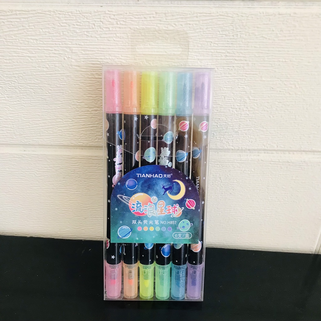 Bút dạ quang 6 màu highlight pastel LEE, bút đánh dấu nhớ dòng cute nhiều màu marker dễ thương
