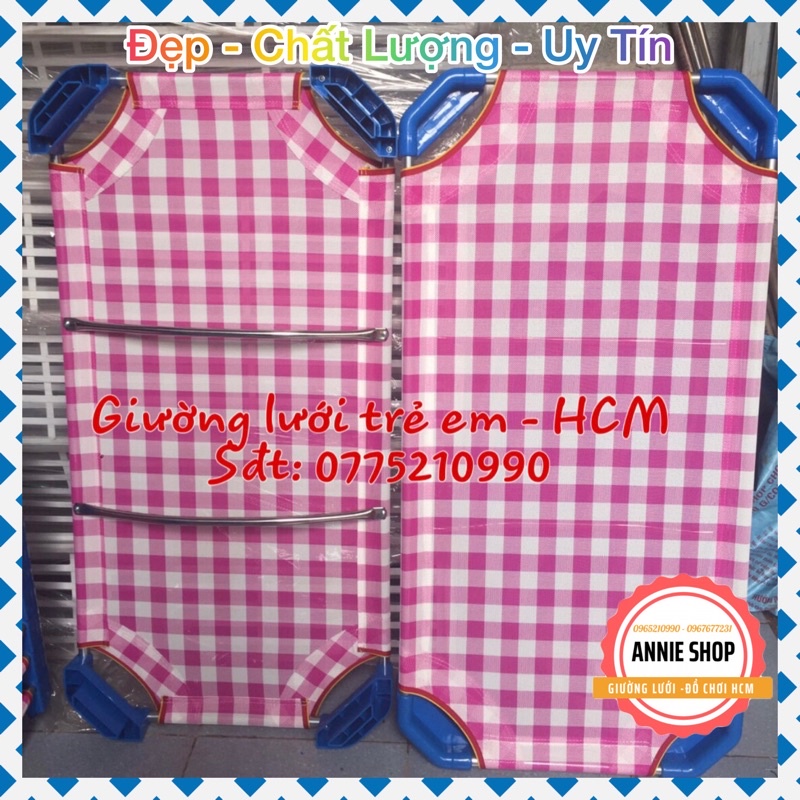 Giường Lưới trẻ em Loại 1 ráp sẵn  mẫu CARO HỒNG 2 thanh đỡ inox