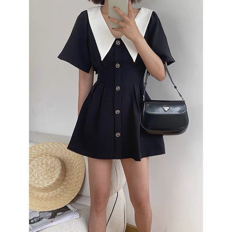 Đầm Ngắn Dáng Chữ A Cổ Búp Bê Thời Trang Mùa Hè Phong Cách Pháp Cho Nữ