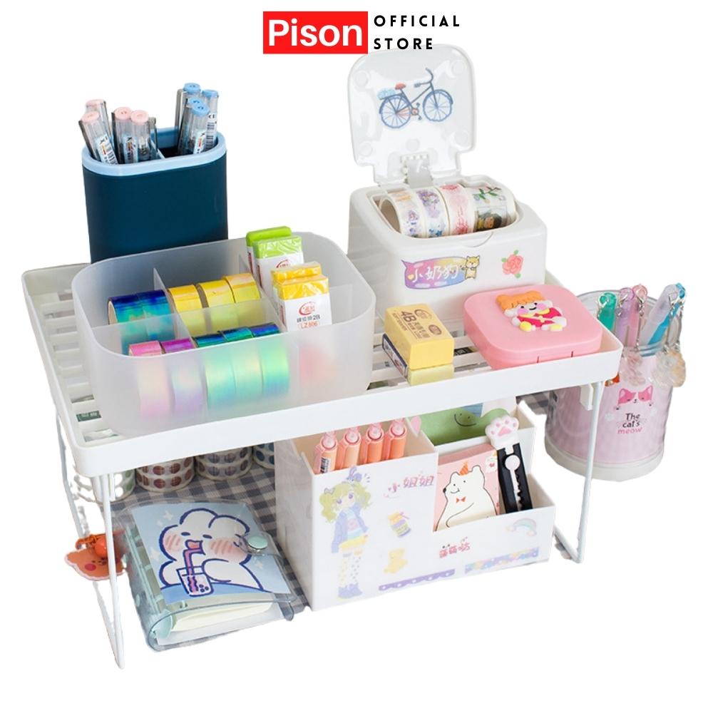 Giá đựng phụ kiện Pison 2 tầng màu trắng có thể gấp gọn, sắp xếp đồ gọn gàng - PK024 - 01 bộ