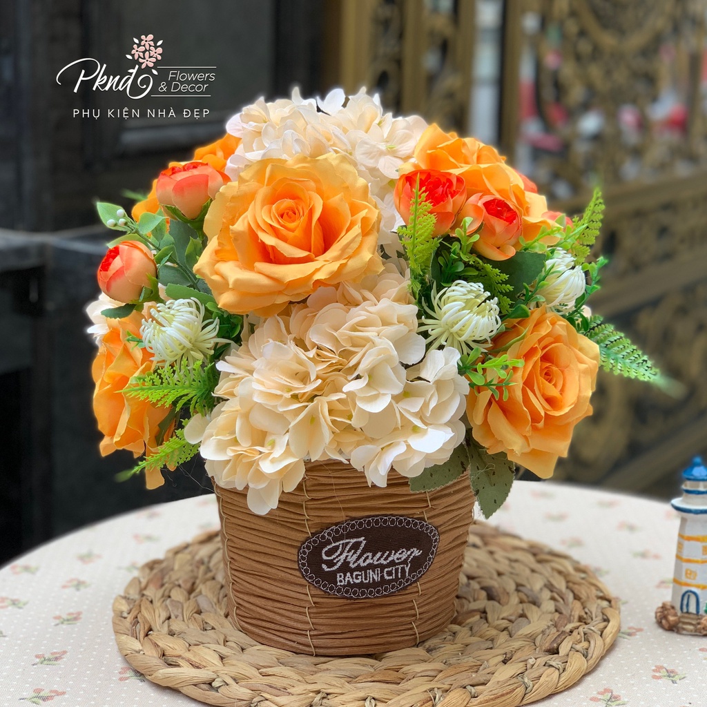 [Mã BMBAU50 giảm 7% đơn 99K] Giỏ Hoa Lụa Vintage To Đẹp Rực Rỡ Sắc Màu PKND FLOWERS &amp; DECOR