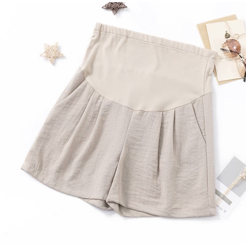 Quần Đùi Bầu Chất Đũi Hàn Siêu Mát, Quần Sooc Bầu Có Đáp Bụng Chun Chỉnh A024 Lin Store66